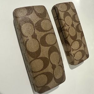 Coach Tan Brown Signature Monogram Eye Glass Case x2